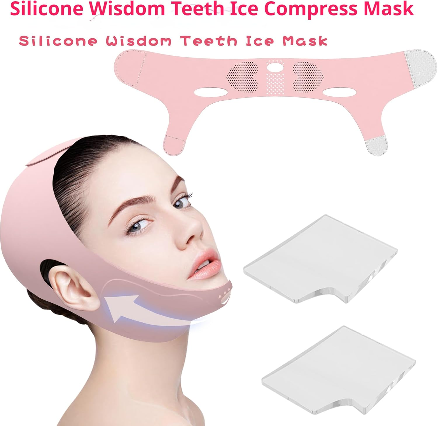 Wisdom Teeth Ice Pack,Face Ice Pack Wrap with 2 Gel Packs,Reusable Hot & Cold Gel Packs,Pain Relief,Wisdom Teeth,Jaw,Head,Adjustable Stretch Wrap Relief for Injuries (Pink)
