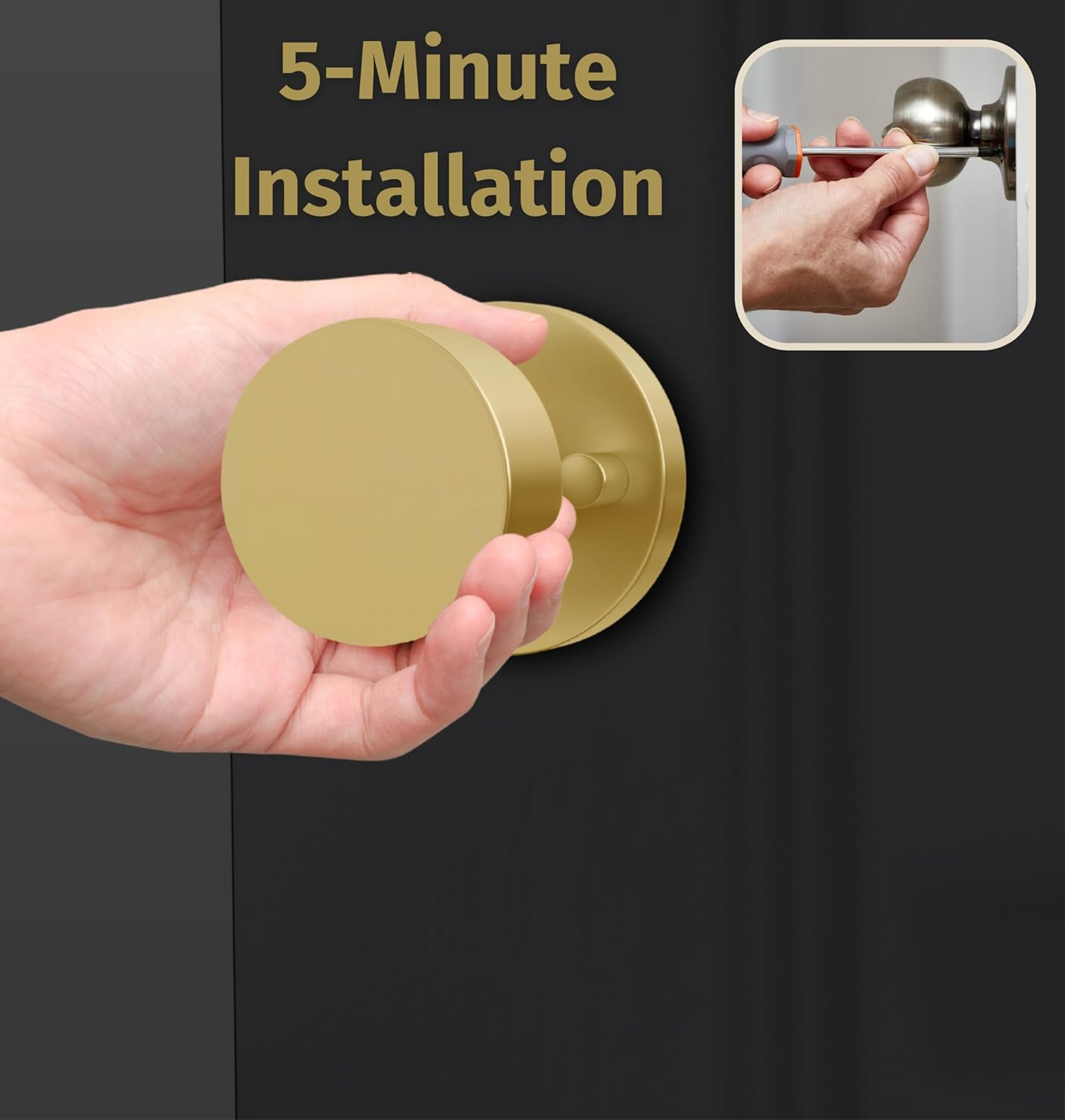 Mega Handles Privacy I Door Knob for Hallway, Closet and Bathroom I Reversible Heavy Duty Design I Fits All Standard Door Sizes I Screws Included - Satin Brass (1 Pack) image number 5