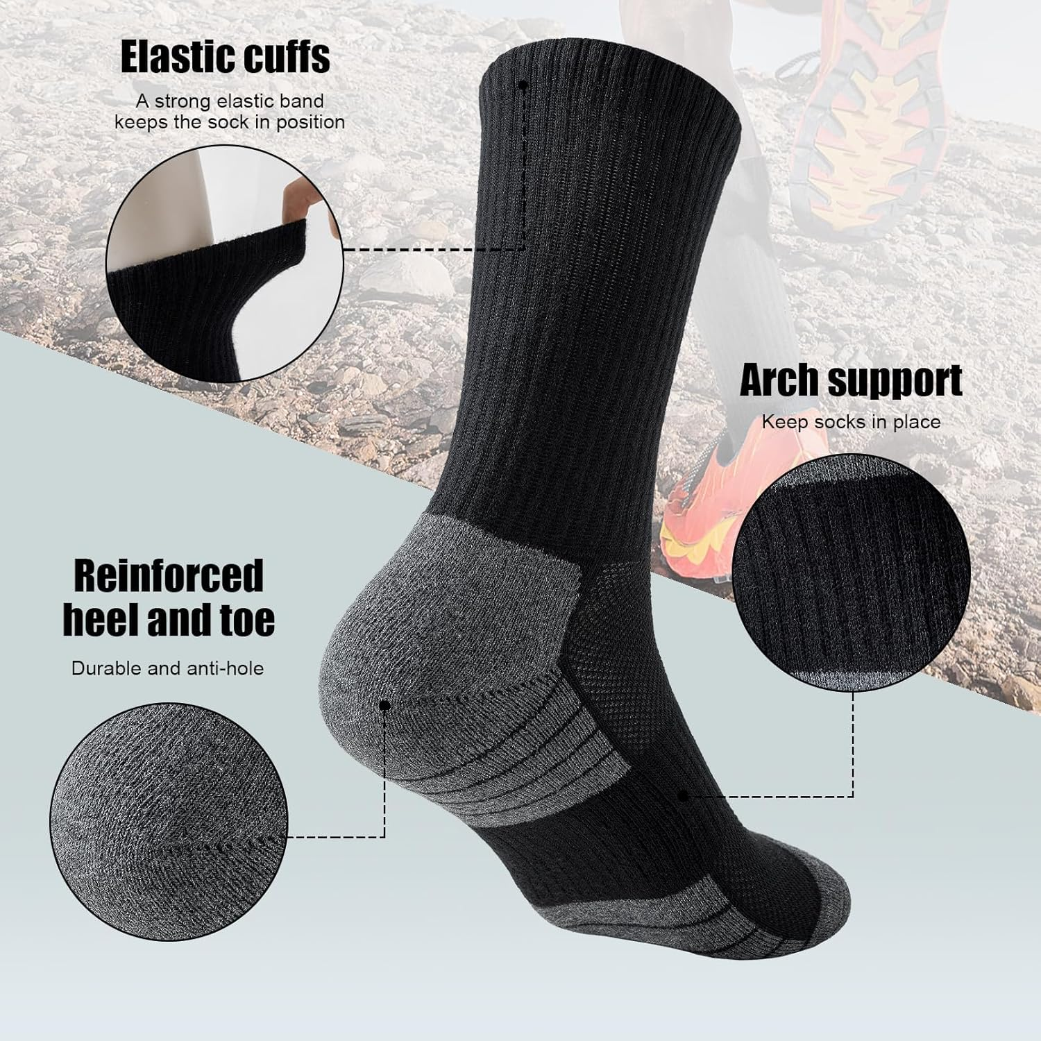 (6 Pairs) Athletic Gym Crew Socks, Cushioned Sports Calf Socks Breathable Cotton Running Hiking Socks for Men Wome image number 1