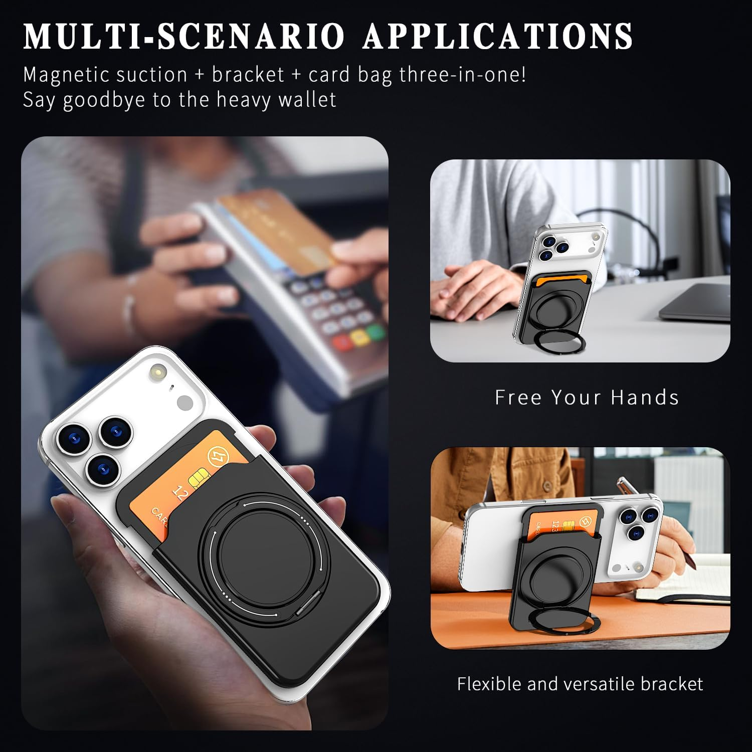 Vrythn for Magsafe Wallet with Stand, Lightweight Phone 2-Cards Wallet Holder for Iphone 17/16/15/14/13/12 Series image number 3