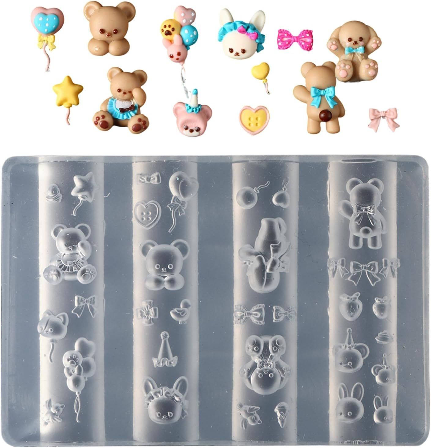 Nails Craft Maker Mold, Heart Bow Bear Cute Charm Making, Nails Art Silicone Mold Cartoon Cute Bear Love Bowknot, Nails Craft 3D Decoration, Manicure Tool image number 2