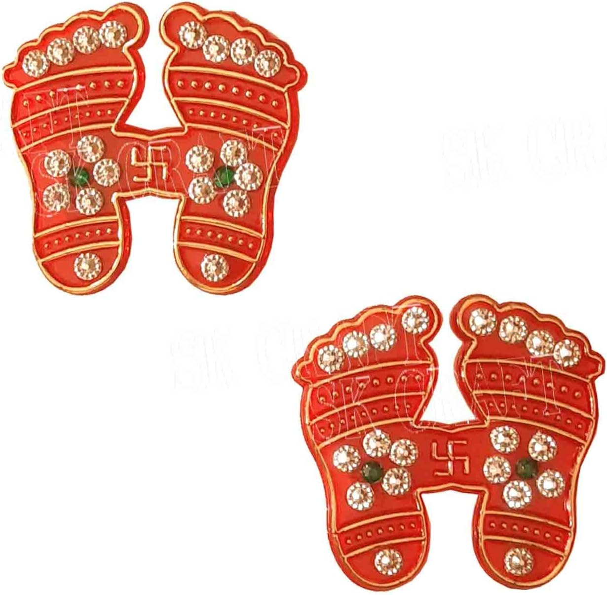 Acrylic Handcrafted Red Stone Work Laxmi Charan Paduka, Laxmi Charan Sticker,Laxmi Charan Sticker, Laxmi Charan Paduka, Lakshmi Charan Paduka-2X2 Inches