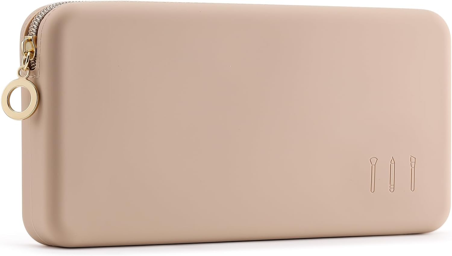 FVION Zipper Makeup Brushes Bag for Travel, Large Silicone Makeup Brush Holder, Make up Brushes Pouch Case for Makeup Tools - Khaki