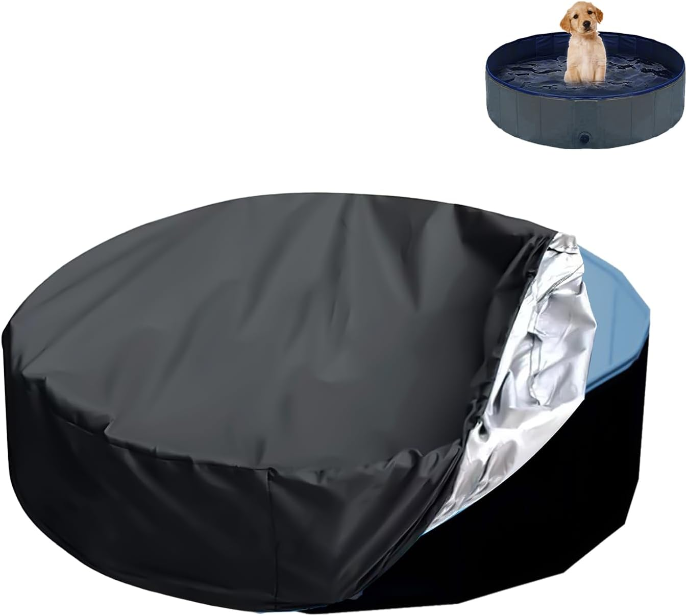 TOYMIS round Dog Pool Cover, 63 Inch /160Cm, Black, Waterproof & Dustproof, Drawstring Design, Fits Universal Dog Pet Bath Tub image number 5