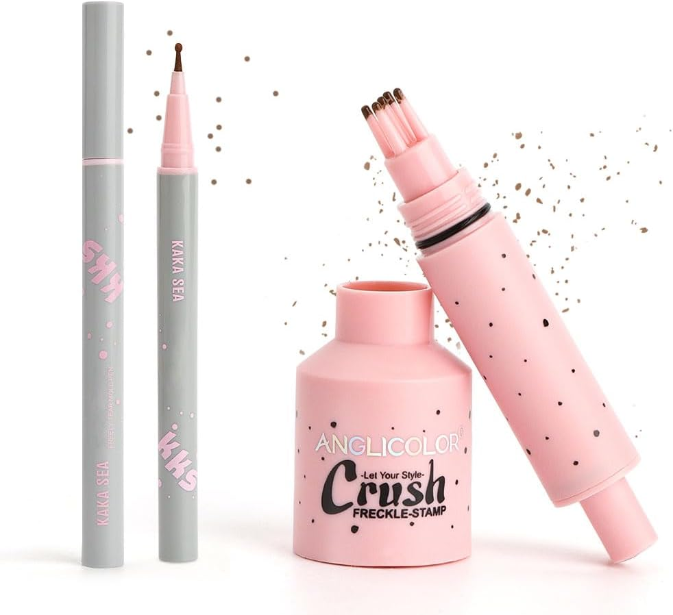 FIDWALL Freckle Pen & Freckle Stamp, Waterproof Long Lasting Freckles Pen Kit with Fake Freckles and 5-Point Stamp for Natural Henna Brown Freckles Look (03# Dark)