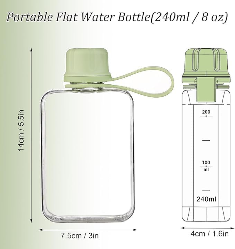 1Pc Slim Square Travel Water Bottle,Flat Drink Cup Water Bottle,Tritan Transparent Flat Water Bottle Small Water Bottle Slim Square Slim Bottle Water Flask,Flat Water Bottle Travel Flask,240Ml,Green image number 5
