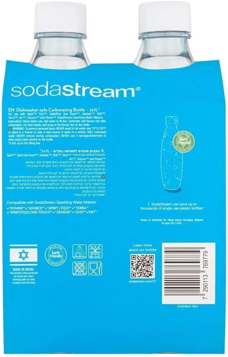 2Pc 1L Sodastream Water Bottles Soda Maker Dishwasher Safe BPA Free Carbonating