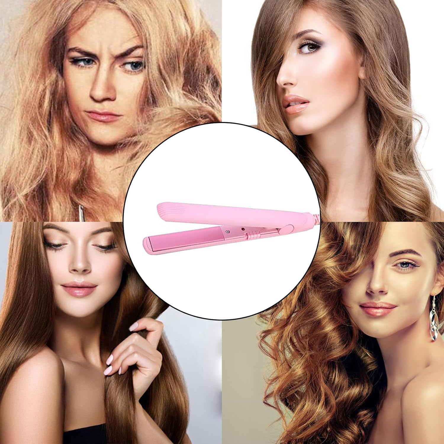 GERUI 2-In-1 Mini Hair Straightener, Curling Rod, Straight Board Curler, Straightener, Ceramic Heating Plate, Portable Ceramic Flat Curling Iron, Hair Curler for Women, Short Hair, Pony, Beard (Pink) image number 5