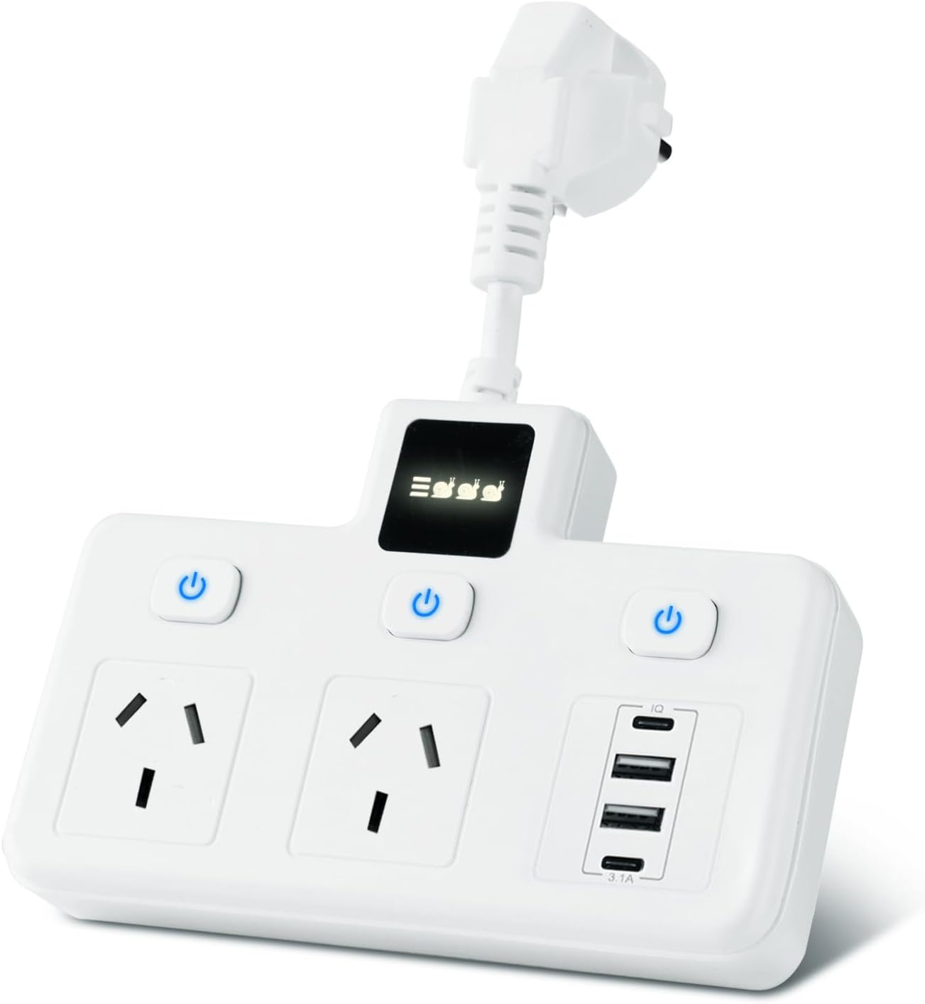 Power Board with 2 USB-C and 2 USB-A Ports,Surge Protector Power Strip 2 Outlets,3250W 10/16A Fast Charging,Adjustable Night Light for Home, Office, and Bedroom