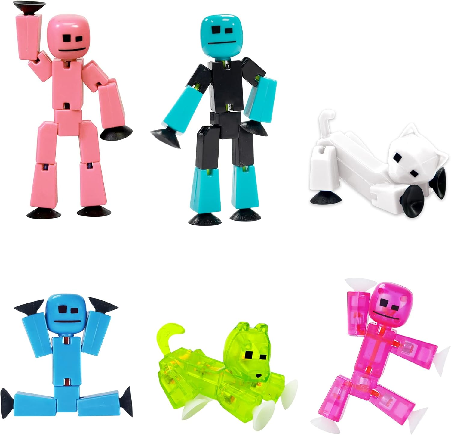 Zing Stikbot Family Pack, Set of 6 Stikbot Collectable Action Figures, Includes 2 Stikbots, 2 Junior Stikbots, 1 Bulldog, and 1 Cat, Stop Motion Animation - in Eco-Friendly Packaging image number 4