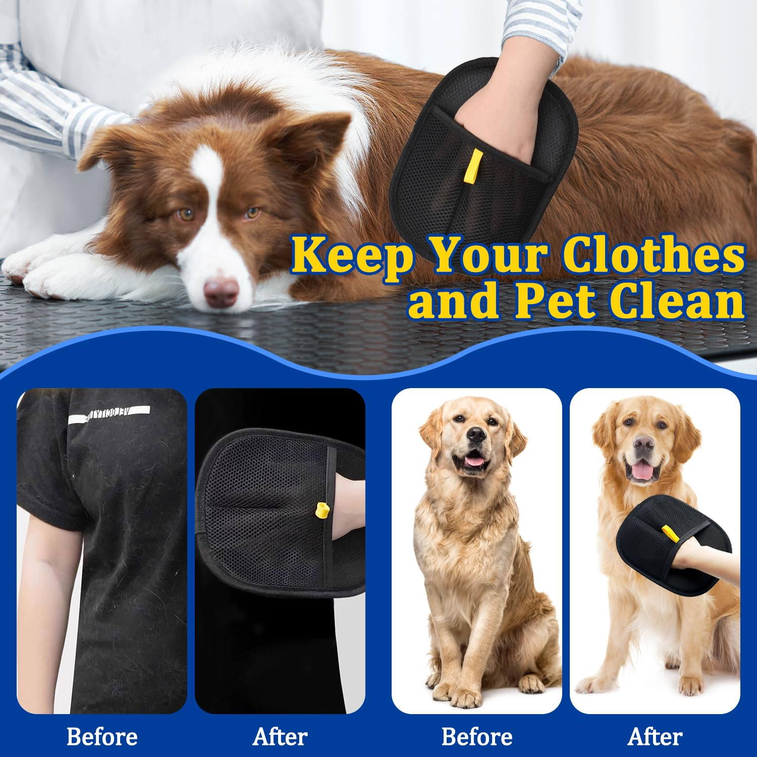 Xinrongda Pack of 2 Brush, Pet Hair Remover, Fingerless Cat, Double Sided Grooming Glove, Reusable Antistatic Gloves, Double-Sided, Fur Magnetic Glove for Washing, Hair Removal image number 4