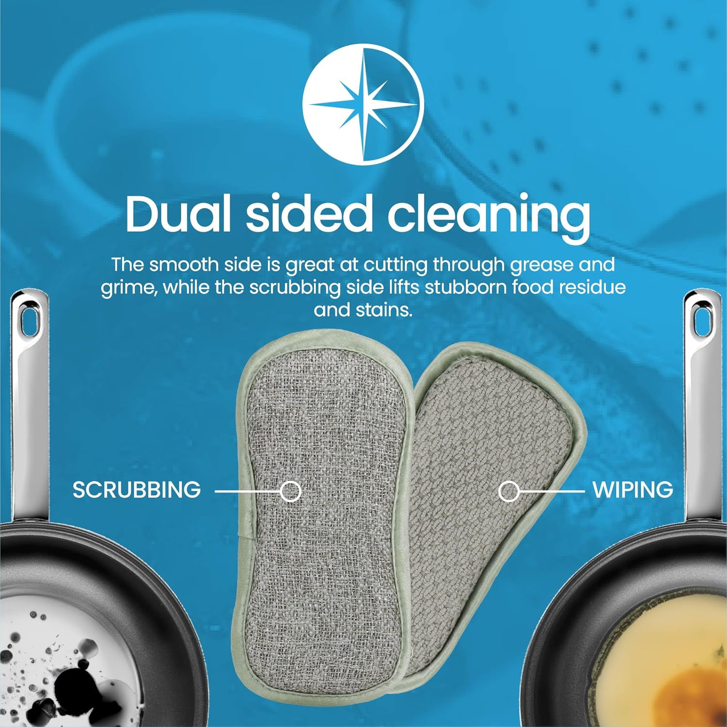 White Magic Dish Cleaning Microfibre Eco Cloth Washing up Pad, Non Scratch, Rough Scrubbers Side for Non-Stick Cookware, Soft Scrub Side for Dishes (Olive) image number 2