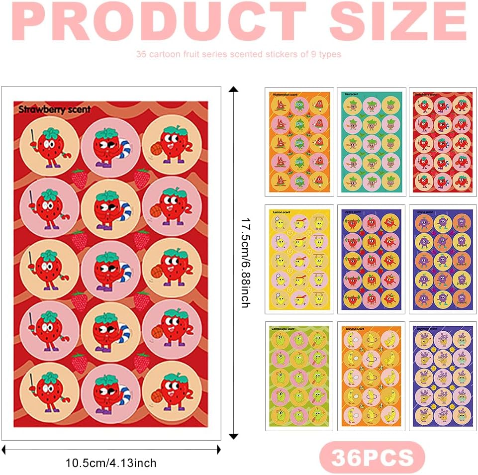 YSHIGUING 36 Sheets Smelly Stickers, Scratch and Sniff Stickers 9 Different Scents Stickers Reward Stickers for Kids Teachers Parents Motivational Water Christmas Birthday Party Favors Decorations image number 5