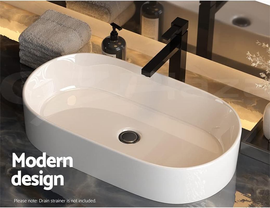 Cefito Bathroom Basin Vanity Sink, Ceramic Hand Wash Basins Vessel Sinks above Counter Top Tools Basin Home Improvement, Oval High Gloss Finish Scratch-Resistant White image number 6