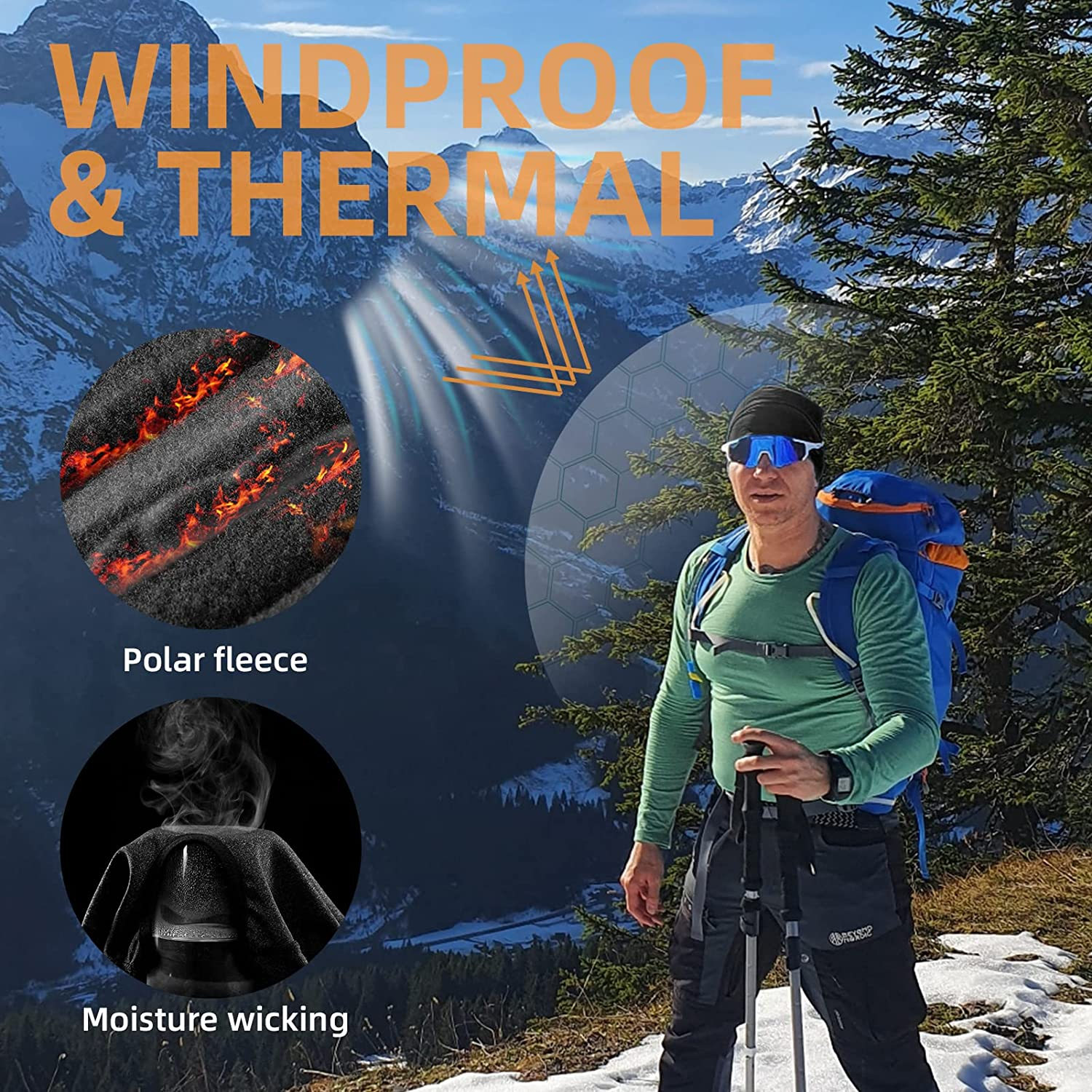 ROCKBROS Men'S Winter Cycling Skull Cap Helmet Liner Windproof Warm Fleece Thermal Hat image number 1