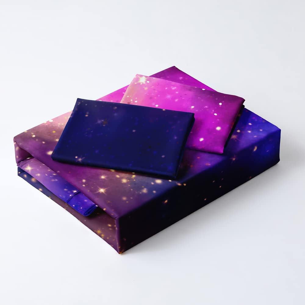 Holiyjog Galaxy Duvet Cover Space Bedding Set Full Size for Teen Kids, for Boys and Girls Purple Bed Set Printed with 1 Comforter Cover and 2 Pillowcases