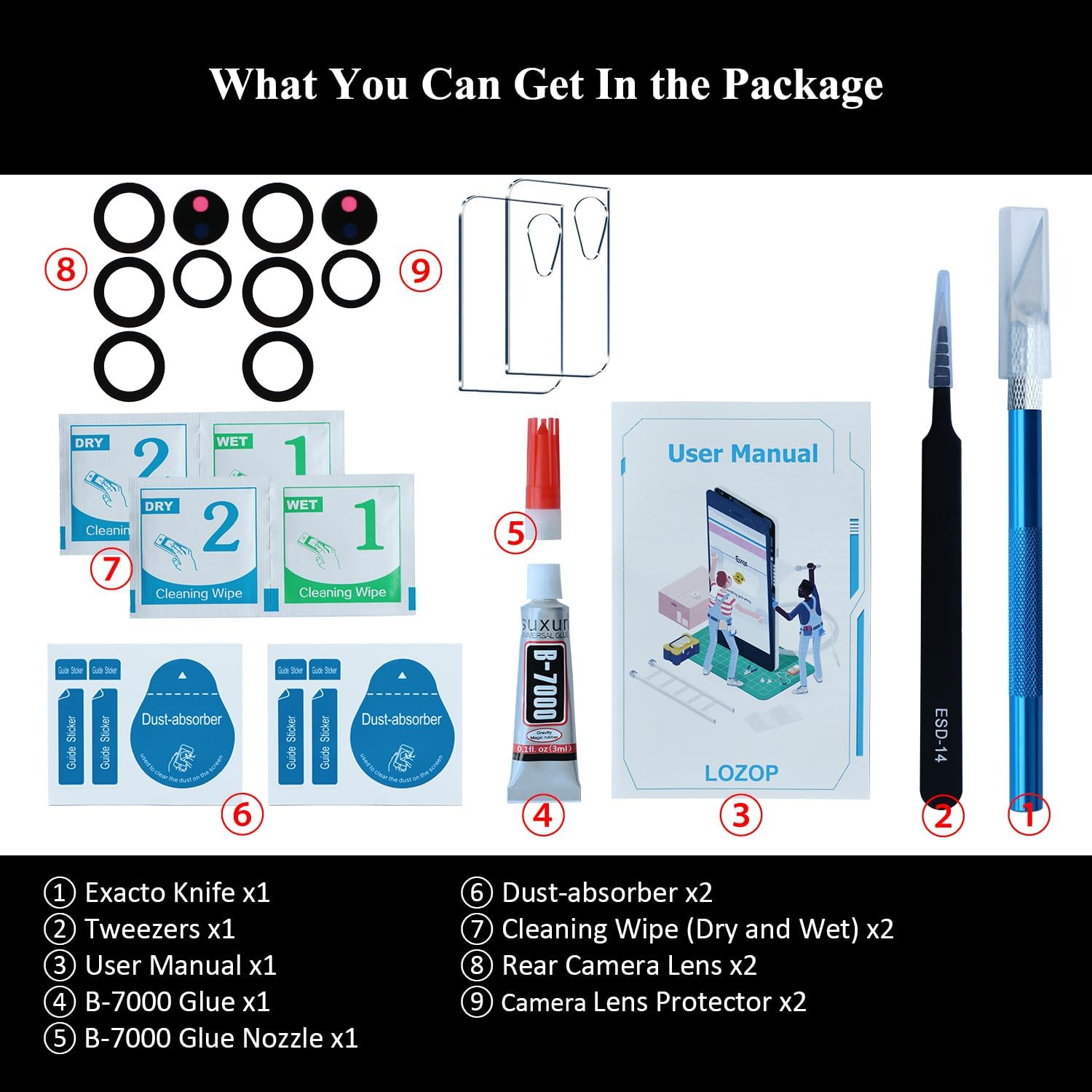 LOZOP 2 Sets S21 Ultra Rear Camera Lens Glass Replacement with Adhesive Pre-Installed Compatible for Galaxy S21 Ultra with Repair Tools and Installation Manual image number 3