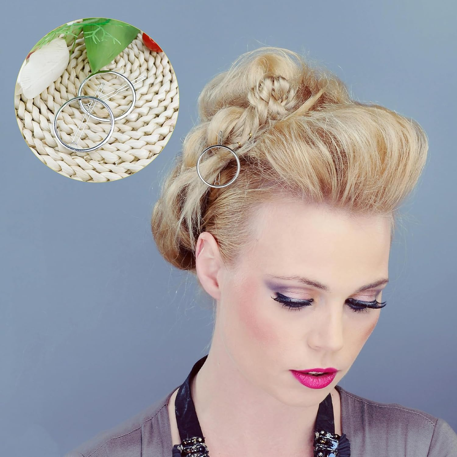 FERCAISH Set of 2 Circle Hair Clips, Silver Round, Minimalist Hairpin, Rust Protection Alloy Hair Pin for Gilrs and Women Hair Accessories image number 2