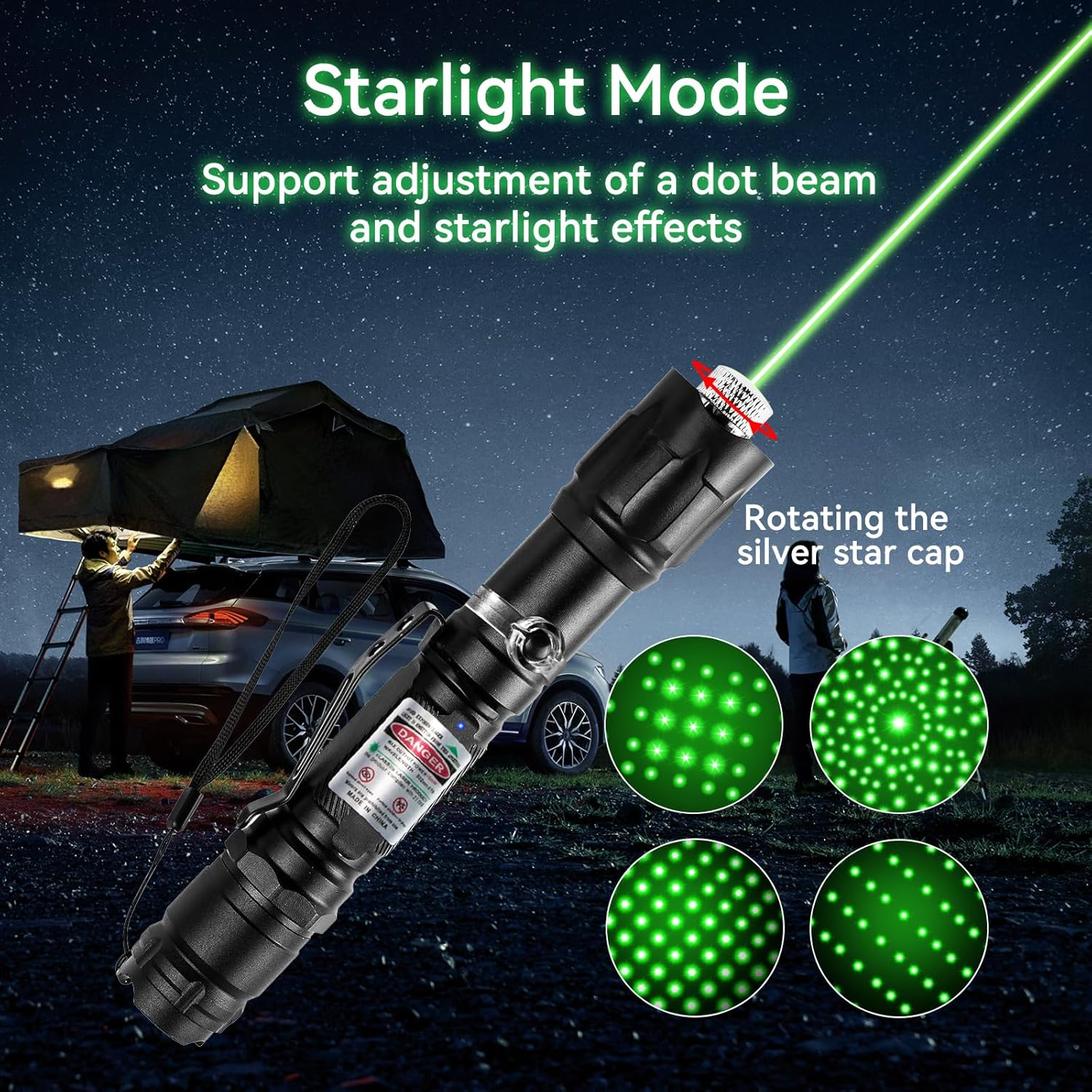LETEAPII Green Light Flashlight, Long Range Dot Beam Pen, Tactical Flashlights with Star Cap, Adjustable Focus, Rechargeable for Outdoor, Tv/Led/Lcd Screens, Astronomy, AC image number 3