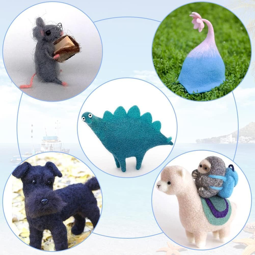 Needle Felting Wool 80 G, 8 Colors Nature Wool Roving,Wool Roving for Needle Felting, for DIY Craft Materials and Felting Wool Craftsmen, 10G/Color, Blue