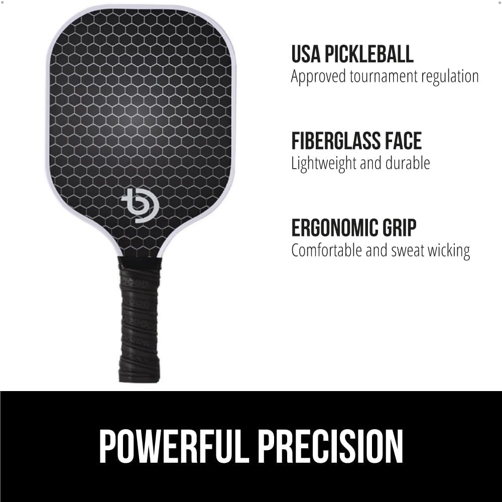 Pickleball Paddle Sets, XICEN Fiberglass Shock Absorbent Racket with Ergonomic Grip, Indoor Outdoor Pickle Ball Court Sports Accessories, Includes 4 Balls, 2 Ball Picker, 2 Ice Towel and Bag image number 2