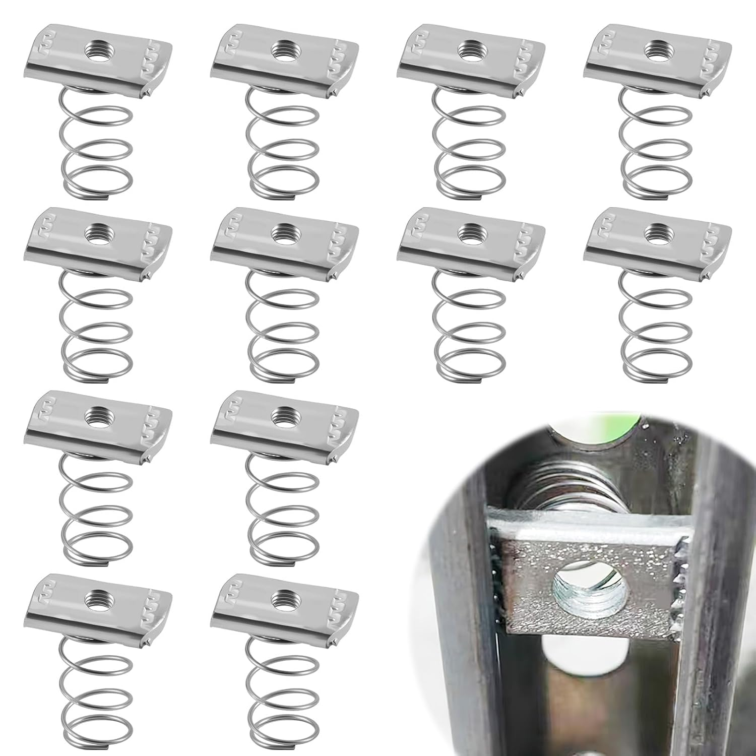 12 Pcs M8 Galvanized Spring Nut, High-Strength C-Shaped Steel Strut Channel Nuts, Durable & Corrosion-Resistant Spring Channel Nut Silver Finish, Ideal for Electrical, HVAC & Construction image number 5