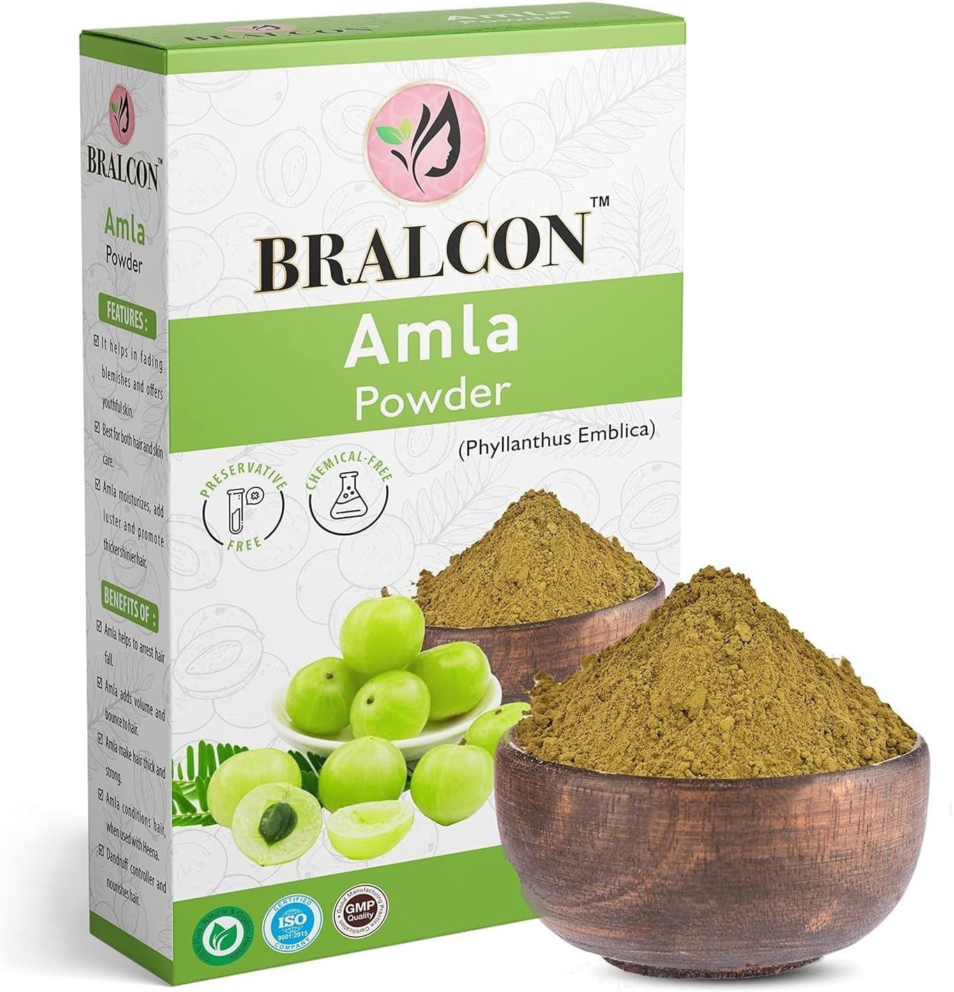 BRALCON Organic Amla, Hibiscus, Bhringraj Powder Combo -300G (100G X 3 Pack)| Hibiscus Powder, Amla Powder, Bhringraj Powder for Hair Growth, Hair and Skin Care |Hair Care & Face Pack Powder image number 1