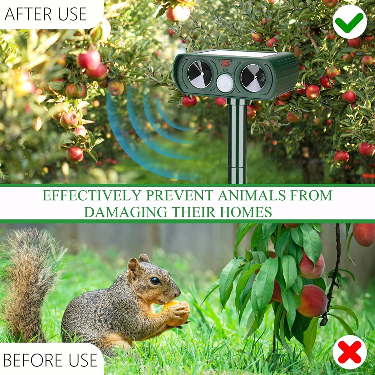 Lubatis 2 Pack Animal Repellent Outdoor Solar Animal Repeller Ultrasonic Pest Repeller Deterrent to Keep Rat, Squirrel, Deer, Raccoon, Skunk, Rabbit, Dog, Cat Away image number 5