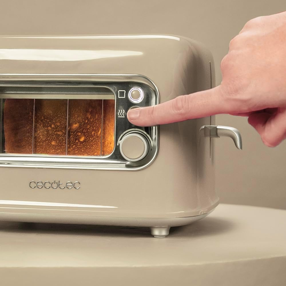Cecotec Vertical Toaster with 2 Wide Slots and Retrovision Beige Control Window. 700W, Retro Design, Dust Cover, Automatic Shut-Off and Pop-Up, 5 Power Levels, Beige