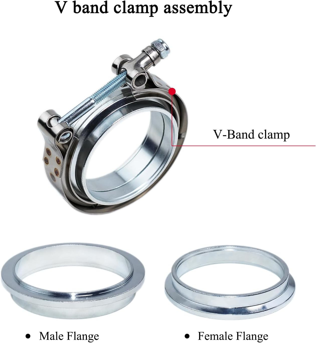 2.5 Inch Stainless Steel Exhaust V Band Clamp Male Female Flange Assembly, V Band Clamp with Flanges for Turbo Downpipes Exhaust Systems (2.5 Inch) image number 4