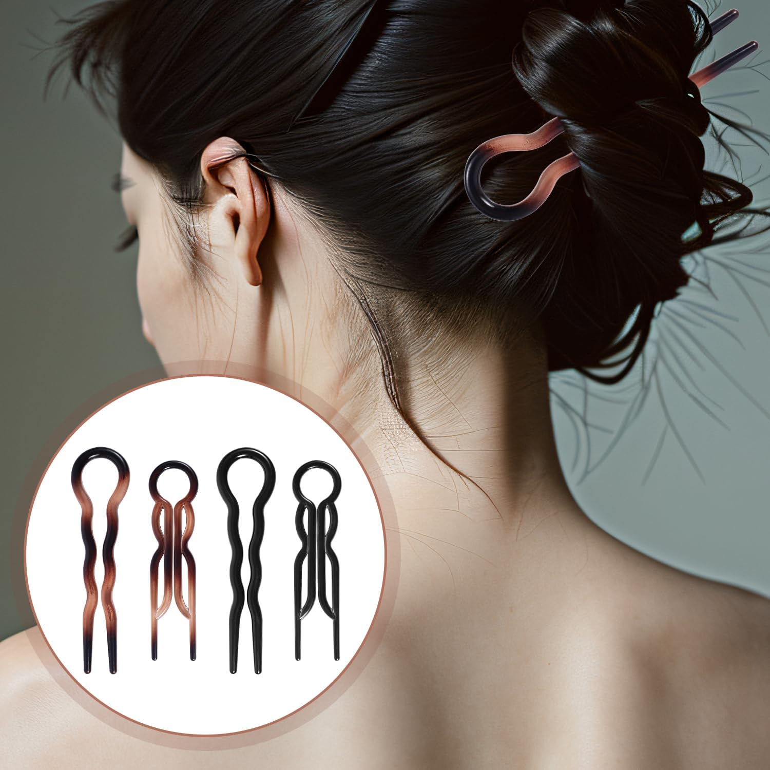 BOXOB Pack of 4 French Hair Pins, 2 Styles, Elegant U-Shaped Magic Grip Hairpin Clips, Accessories for Women, All Hair Types and Any Occasion image number 5