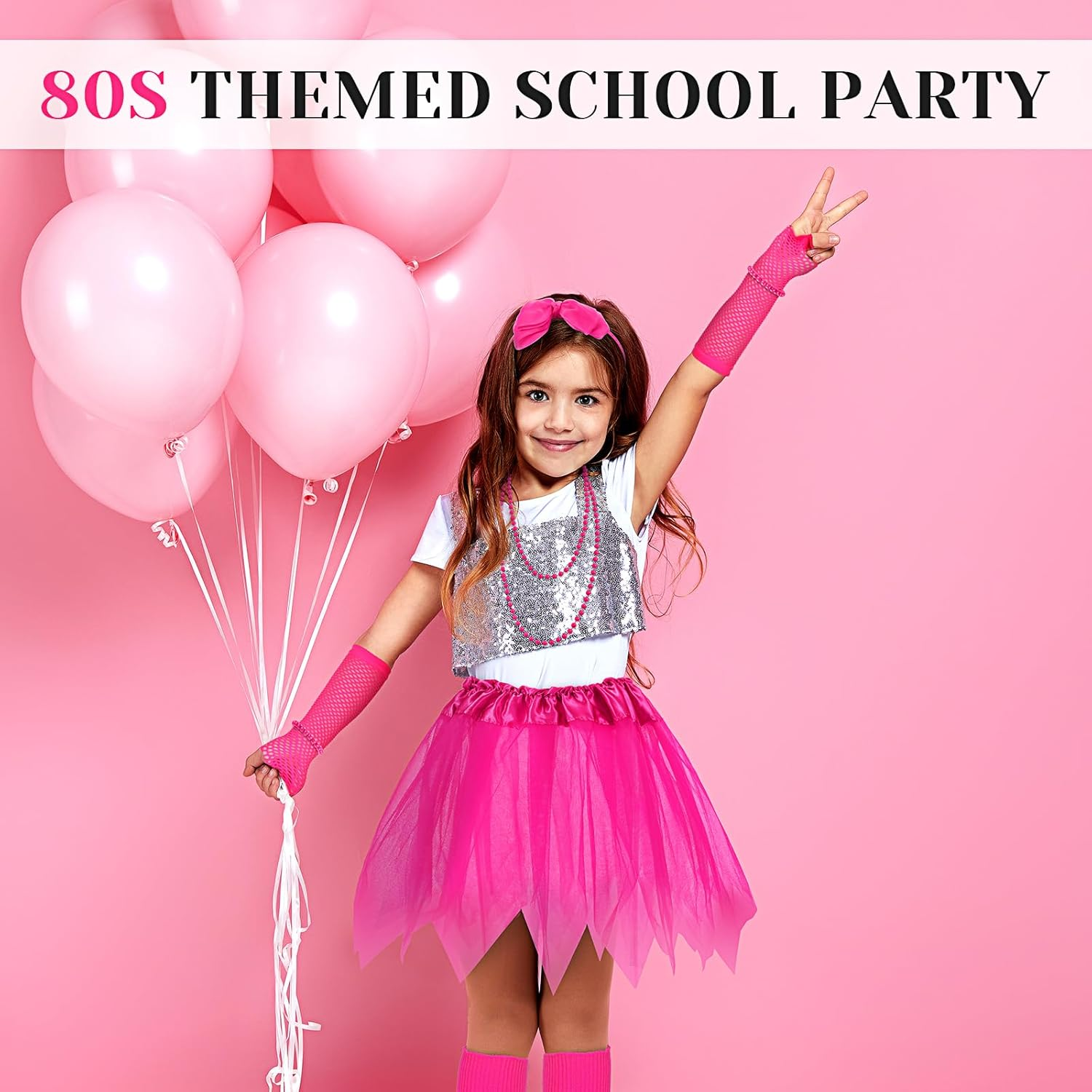 Boyiee 10 Pcs 80S Costume Accessories for Girls 80S Outfit Christmas Costume for Kids Cosplay 1980S Theme Retro Party image number 6