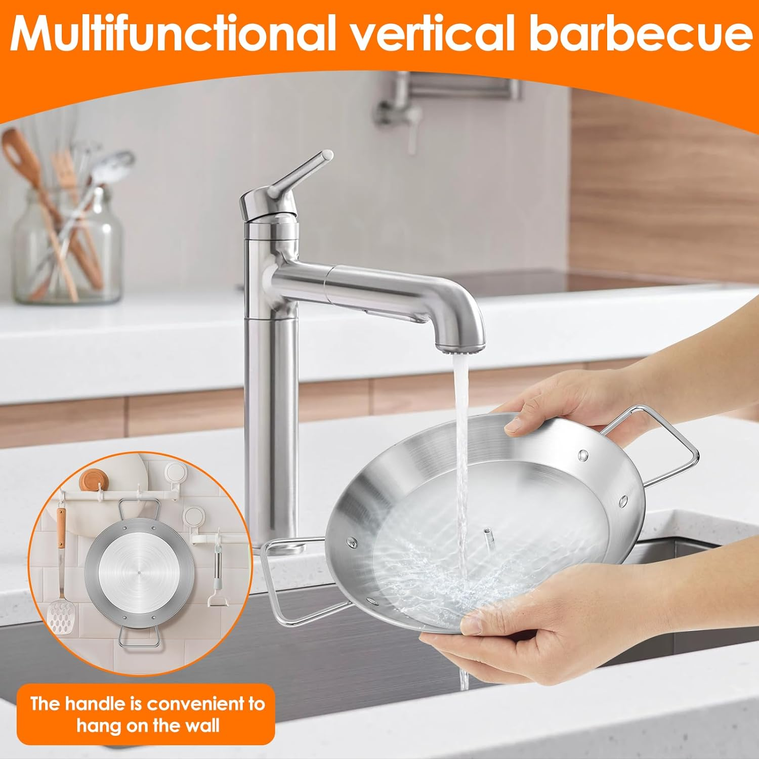 Vertical Skewer for Grill Stainless Steel BBQ Vertical Skewer Grill Reusable Gyro Pan with 8/10/12Inch Roasting Sticks and Brush Vertical Meat Skewer Stand with Handle for Picnic Kebabs