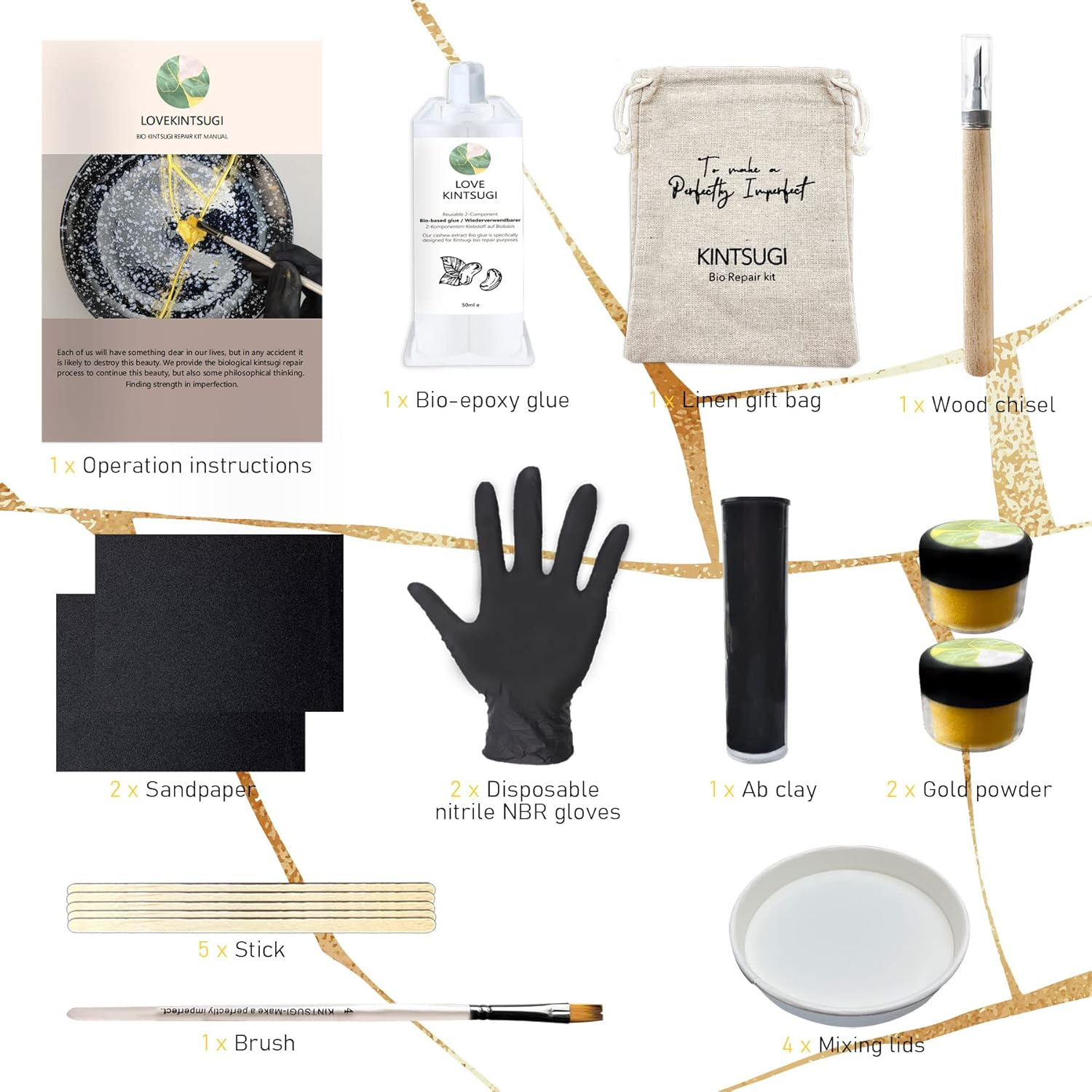Bio Kintsugi Repair Kit, Food Safety Bio Resin Kintsugi Kit, Bio Based - Dishwasher Safety - Repair Your Meaningful Objects with Bio Glue, Perfect for Beginners, Japanese Art Kintsugi Craft image number 4