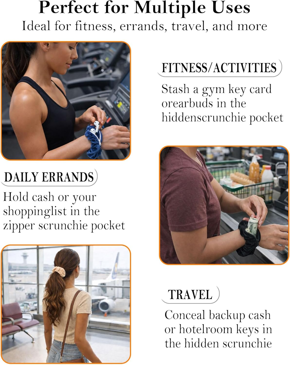 SUNEBOIZ Velvet Pocket Scrunchie Hair Tie - Secret Hidden Pouch for Airpods, Keys, Money, Travel & Gym Hair Accessory image number 5