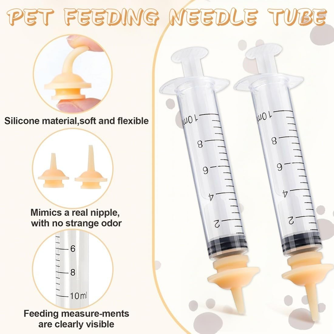 COYUN Pack of 10 Pet Feeding Silicone Nipples, Cat Milk Breeding Bottle for Puppies, Kittens, with Syringes, Plastic Syringe, Feeding Syringes Small Animals, for Puppies, Dogs, Cats or Other Pets - Multi-Coloured-1 image number 3