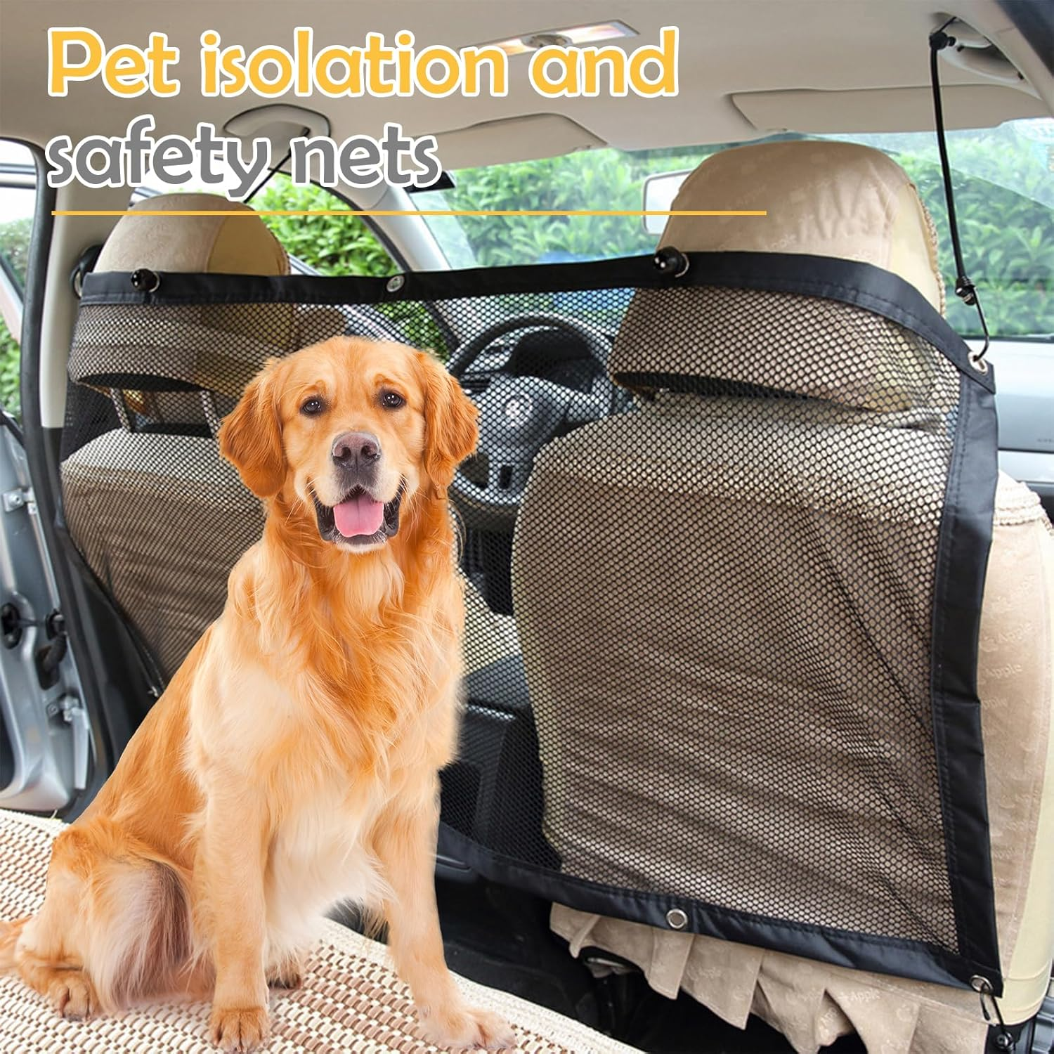 Dog Car Barrier Guard Netting Mesh, 115 X 62 Cm Car Pet Barrier Safety Net for Dog with Adjusting Rope and Hook, Mesh Dog Guard for Car Boot, Dog Car Divider Net for Suvs, Van, Truck, Vehicles image number 4