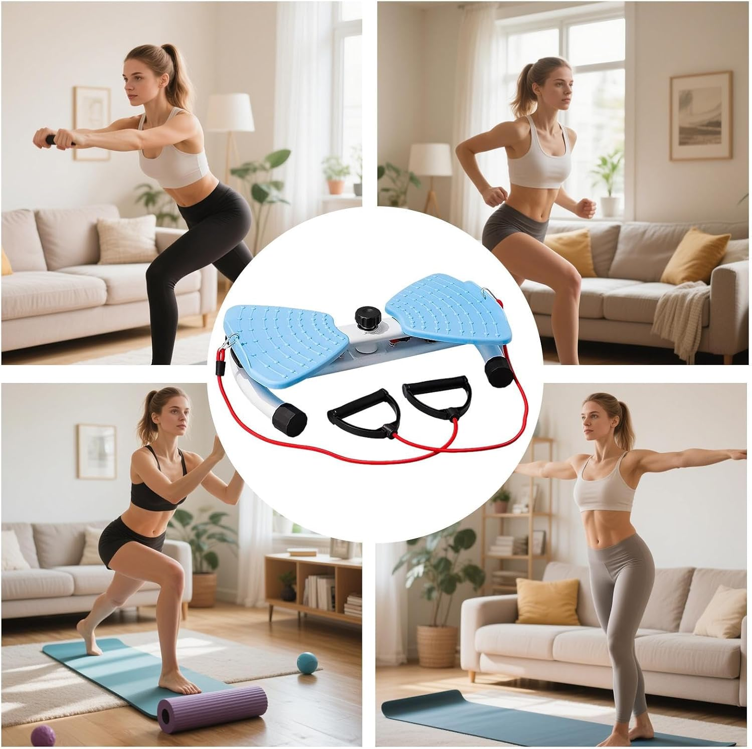 Nexusectar Twist Trainer, Abdominal Strength Training Device - Quiet Rotating Board with Resistance Bands for Fitness Workout at Home and in the Home