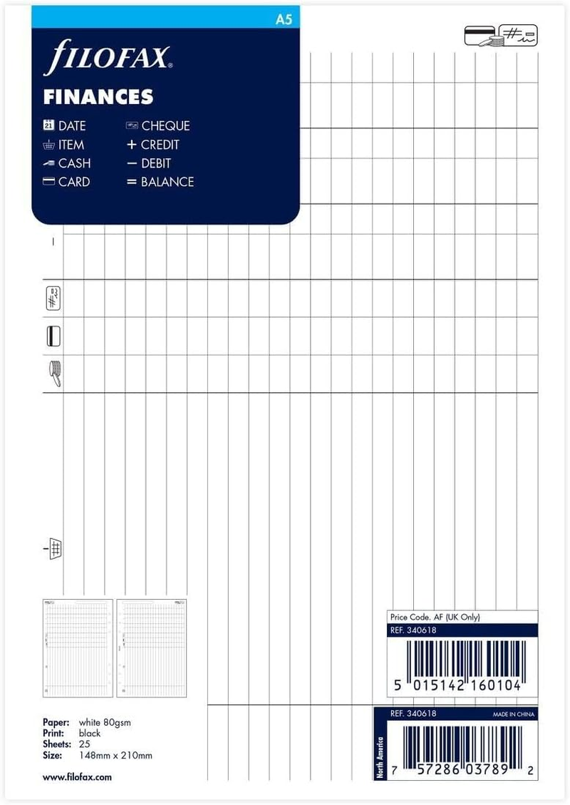 Filofax A5 Name/Address/Phone/Fax (B340206)