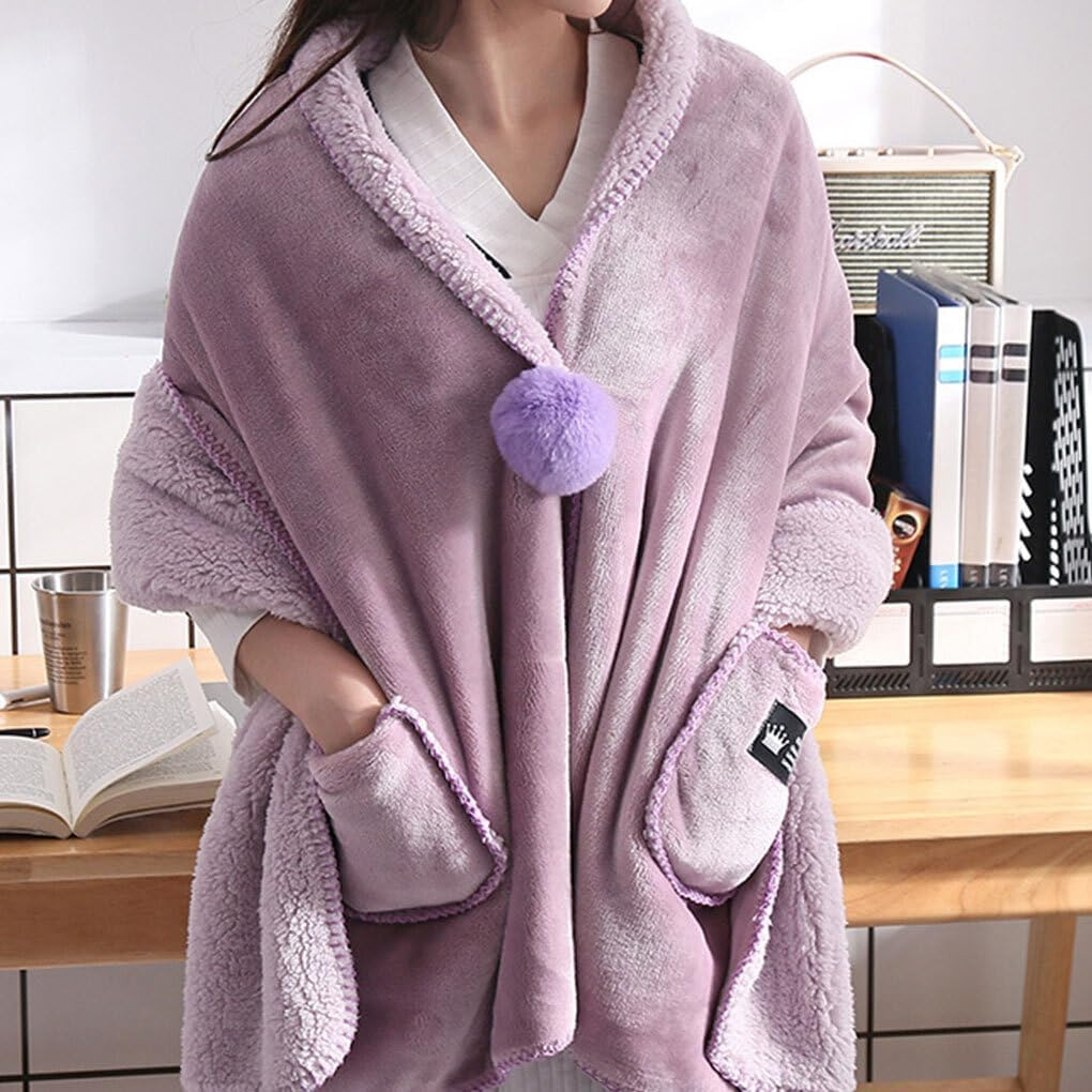 IOIUSKKU Stay Warm in Style with Soft Fleece Button Bed Jacket Versatile Polyester Soft Fleece Button Bed Jacket with Pockets image number 1