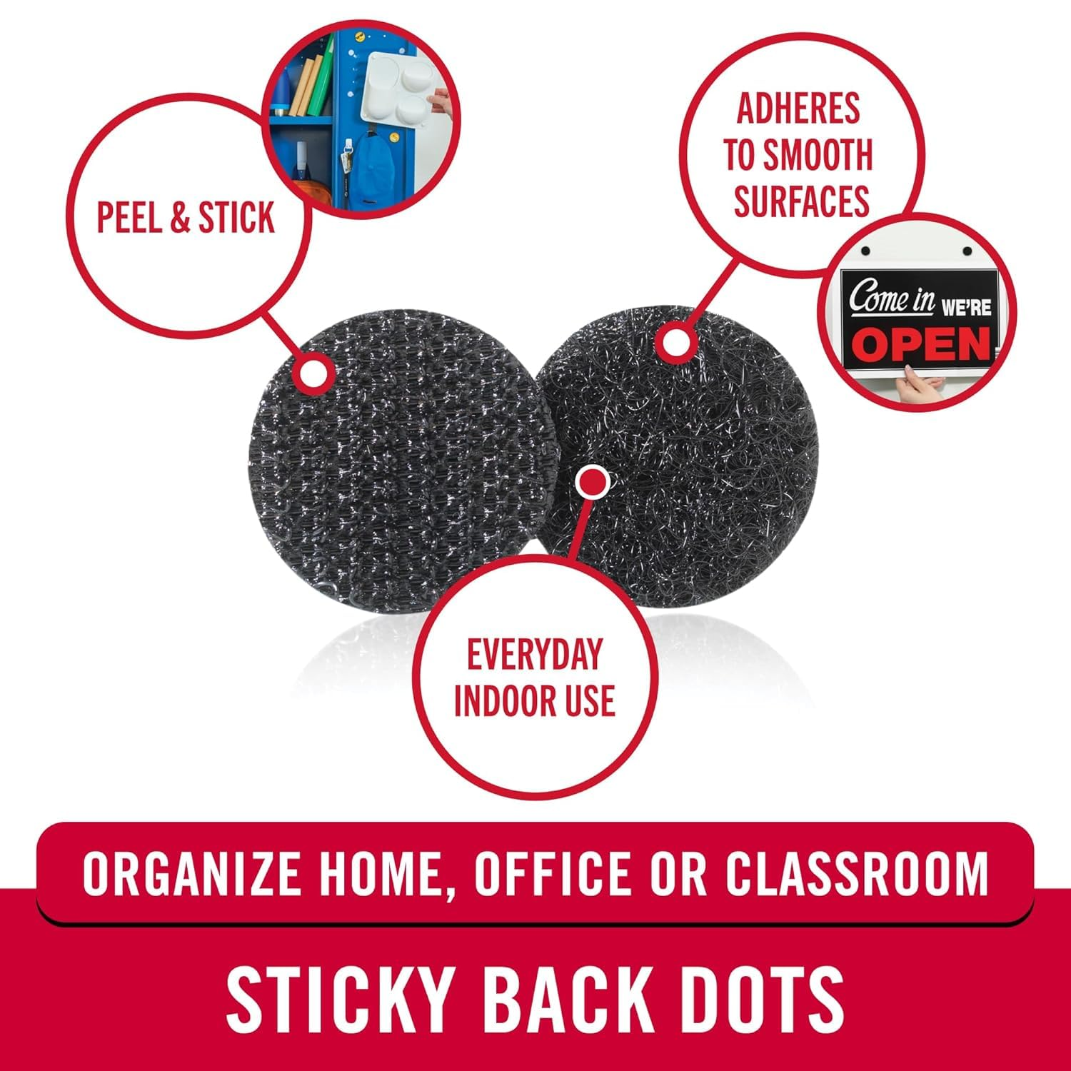 VELCRO Brand - Sticky Back Fasteners, 3/4In Coins, 200 Sets, Black image number 1