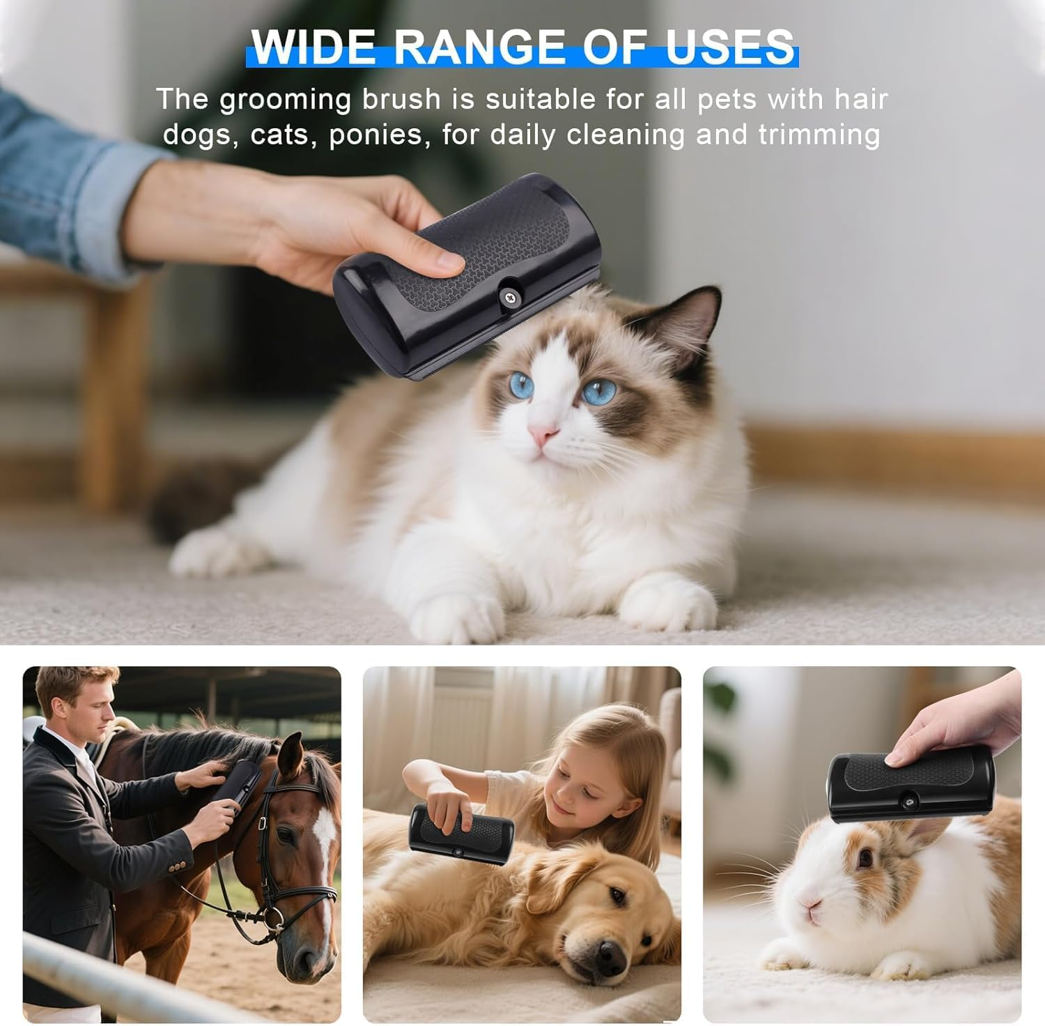 Grooming Deshedding Brush for Cats, Dogs and Horses, Hair and Fur Removal Tool image number 5