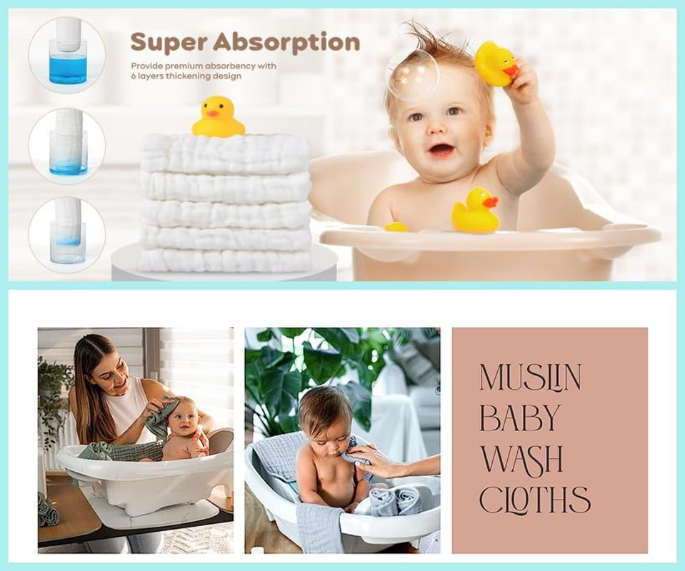 100% Cotton Baby Burp Cloths - 10 Piece Pack of Soft Newborn Face Towels, Absorbent Baby Wipes, Wearable Cotton Drool Towels. Reusable Cotton Baby Burp Cloths image number 6