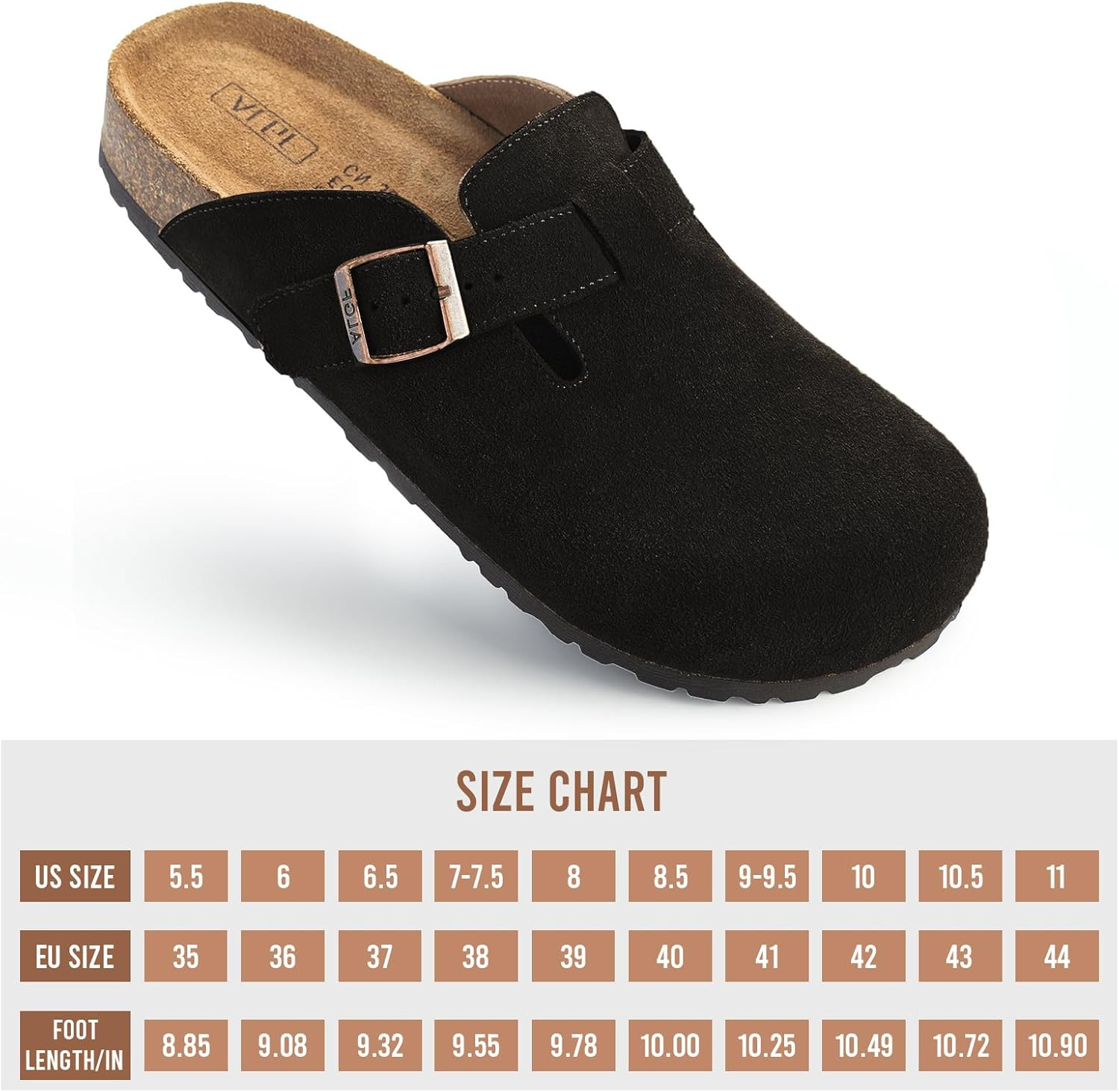 ALGF Women&rsquo;S Genuine Suede Clogs for Women Slip-On Buckle Slides Women'S Mules & Clogs Natural Rubber Cork Footbed Sandals Potato Shoes with Arch Support