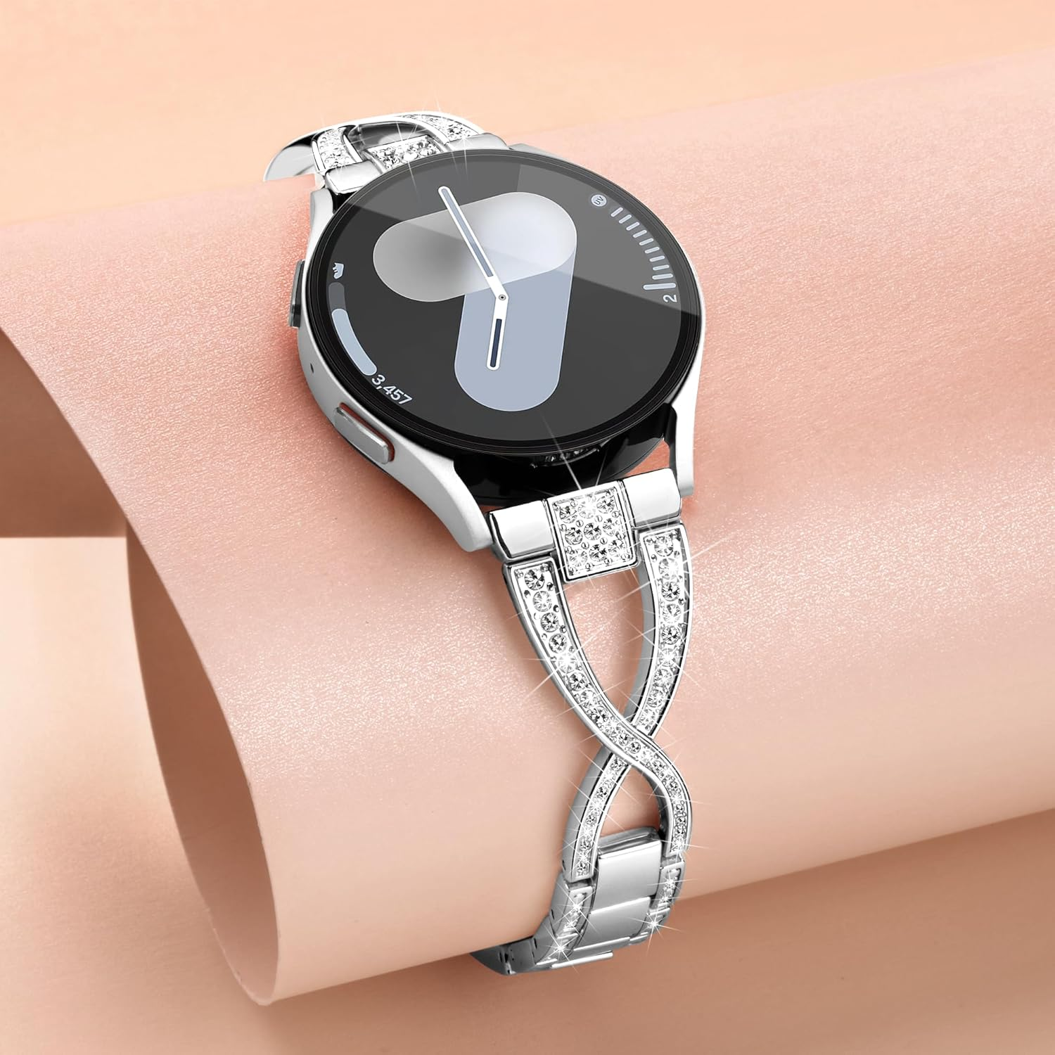 Ocaer Compatible with Samsung Galaxy Watch 7/FE/6/5/4 40Mm 44Mm, Galaxy Watch 6 Classic 43Mm 47Mm, Slim Bling Metal Samsung Watch Band for 20Mm Samsung Galaxy Watch 5 Pro /4 Classic, for Women Girls