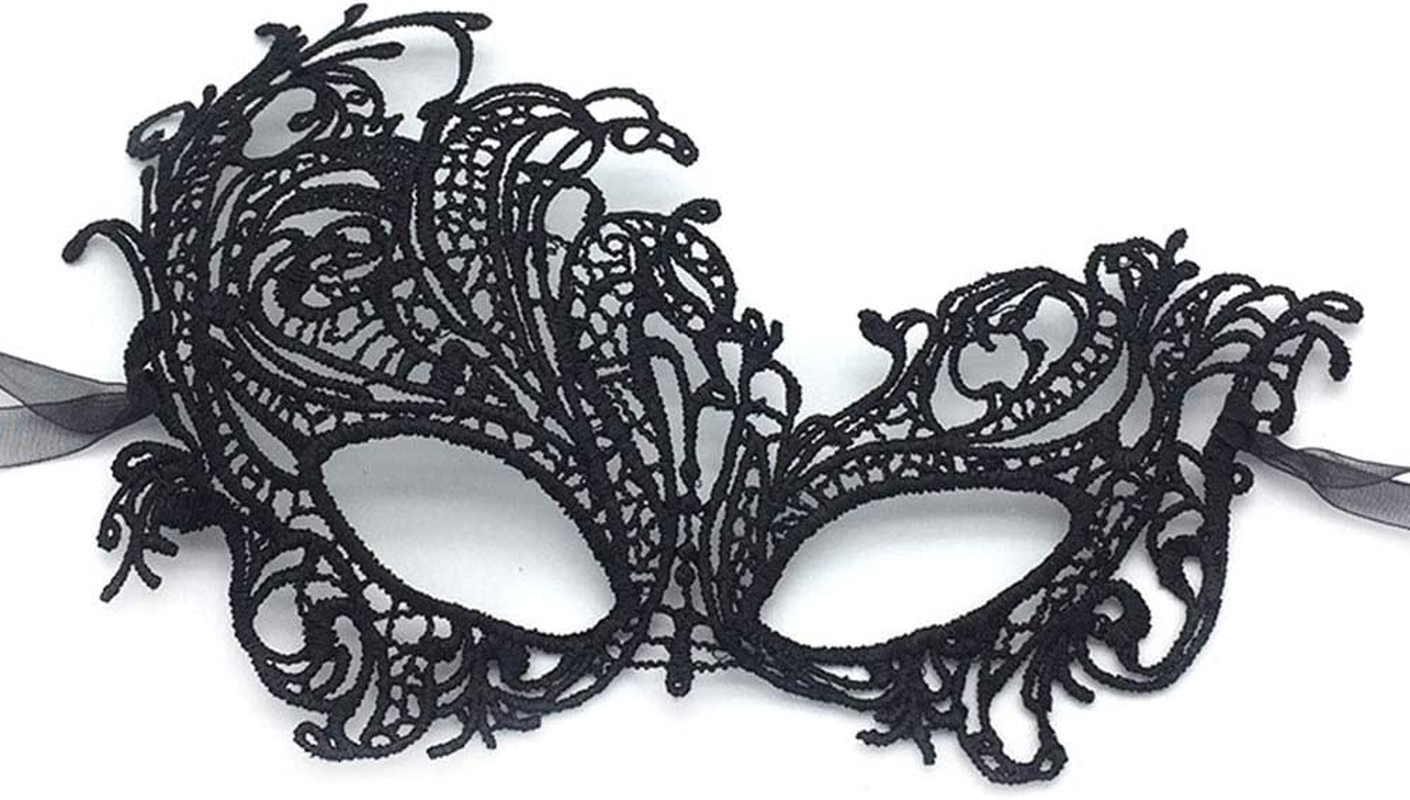 Imapo Masquerade Mask for Women, 2 Pack Mardi Gras Party Lace Masks, Prom Princess Venetian Masks - Black image number 5