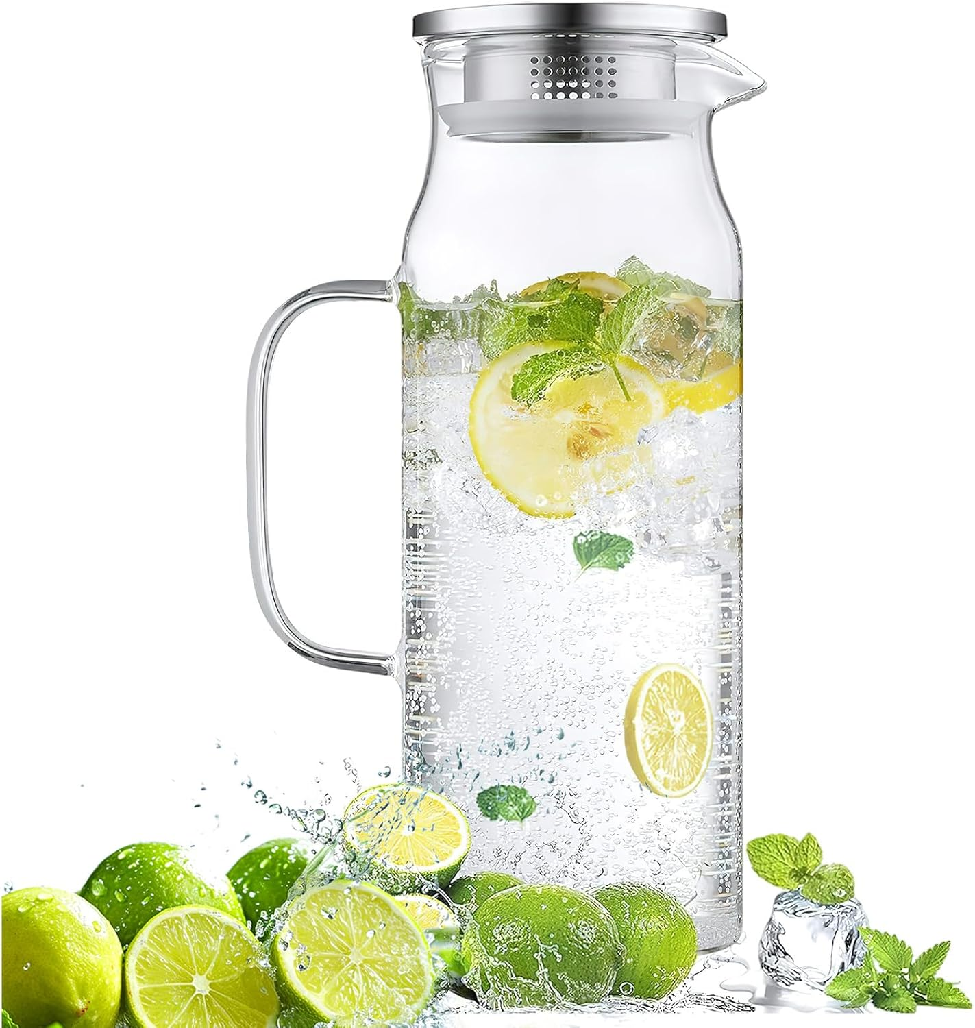 2L 68 Oz G Glass Water Jar with Lid and Handle, Refrigerator Jar, Iced Tea and Homemade Juice Jar, Heat-Resistant Borosilicate Glass Hot/Cold Water Jar. image number 4