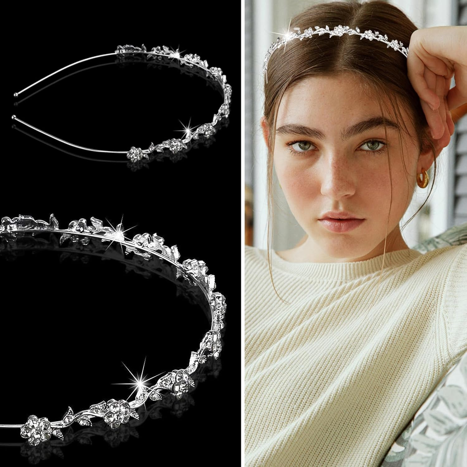 Whaleo Bridal Hair Accessories Wedding Bridal Jewellery Hair Accessories Silver Headband Women'S Elegant Headband Rhinestone Hair Accessories for Women Headband Women'S Glitter for Wedding Party image number 4