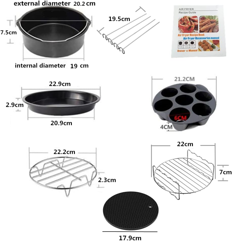 Kitment 9 Inch Air Fryer Accessories, Compatible Fits for Universal 5.3QT - 6.8QT Deep Air Fryer, BPA Free, Dishwasher Safe, Nonstick Coating, with Magnets Cooking Guide, Recipes Cookbook, Set of 11 image number 1