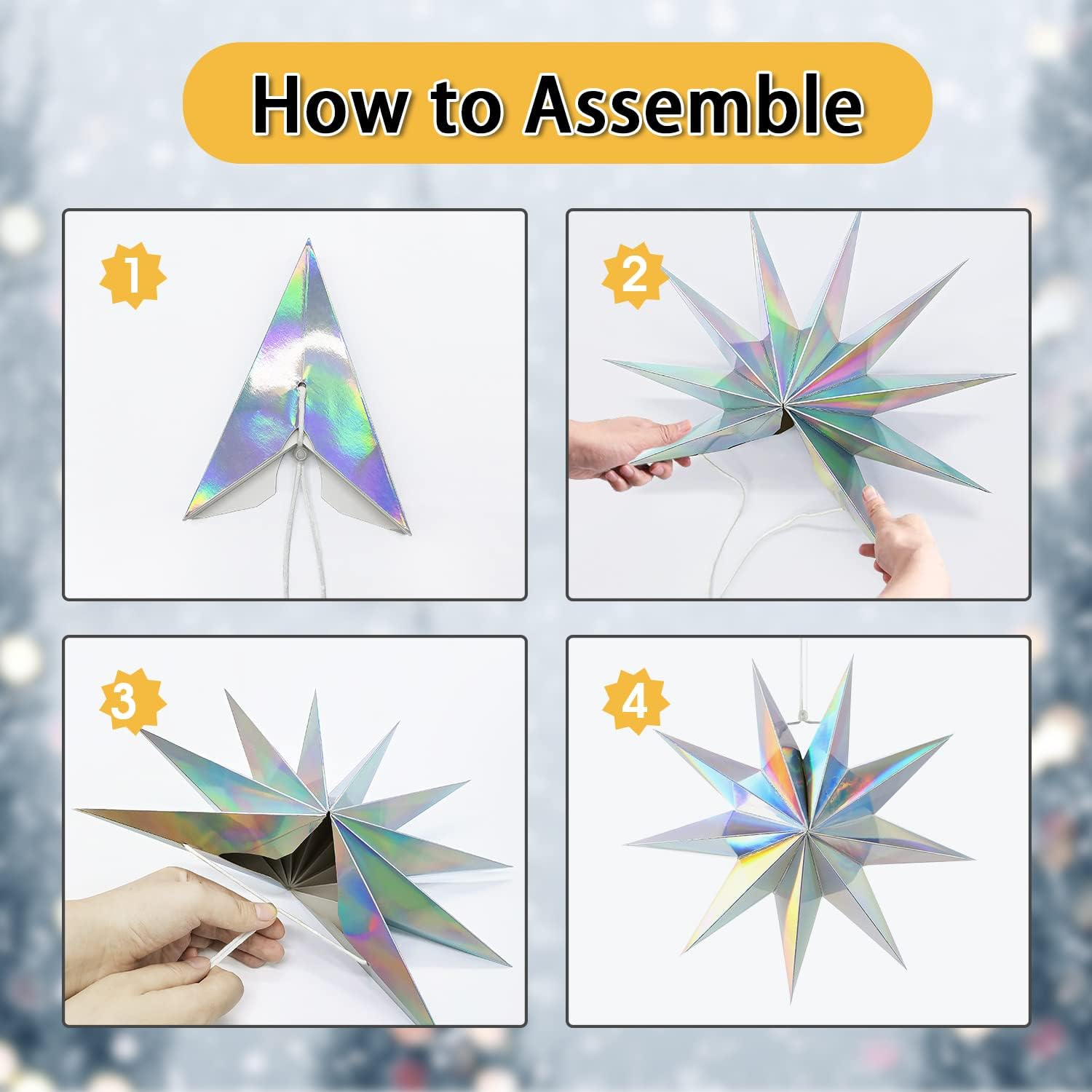 5Pack Paper Star Lantern Hanging Christmas Xmas Day Decoration for Wedding Birthday Party Home Decor (Multi-Colored) - Multicolor image number 2